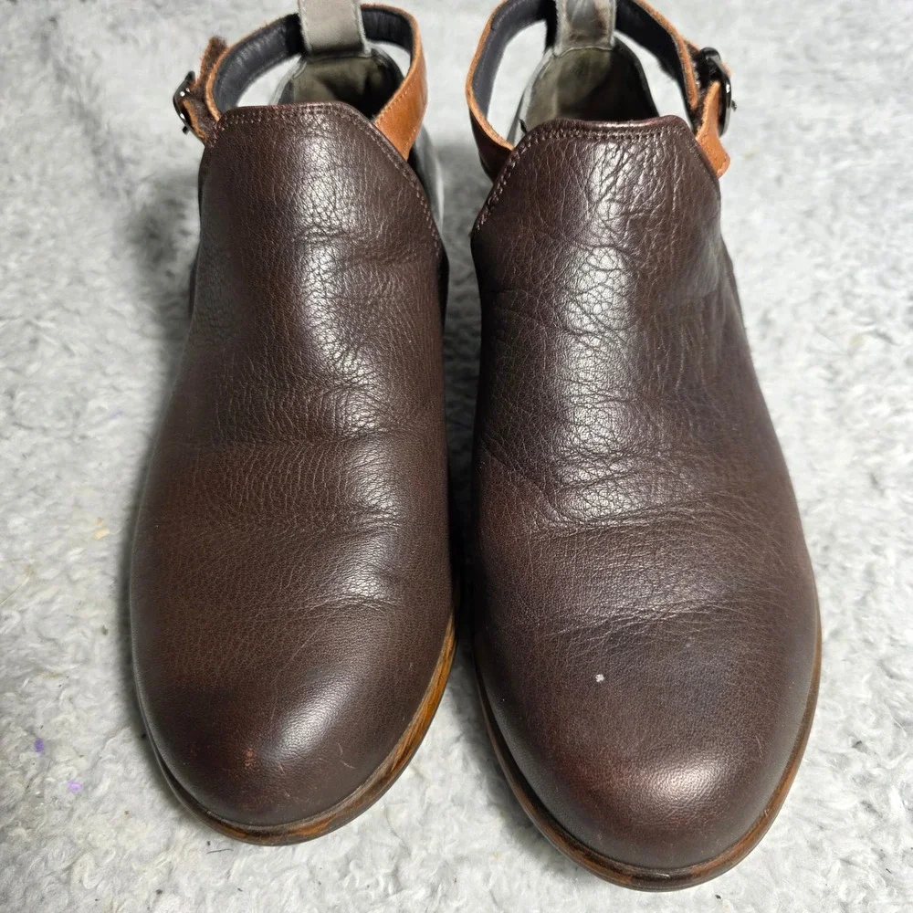 Naot Leather Cutout Ankle Booties Shoes Brown Gray Buckle Strap Women 38‎  7 7.5